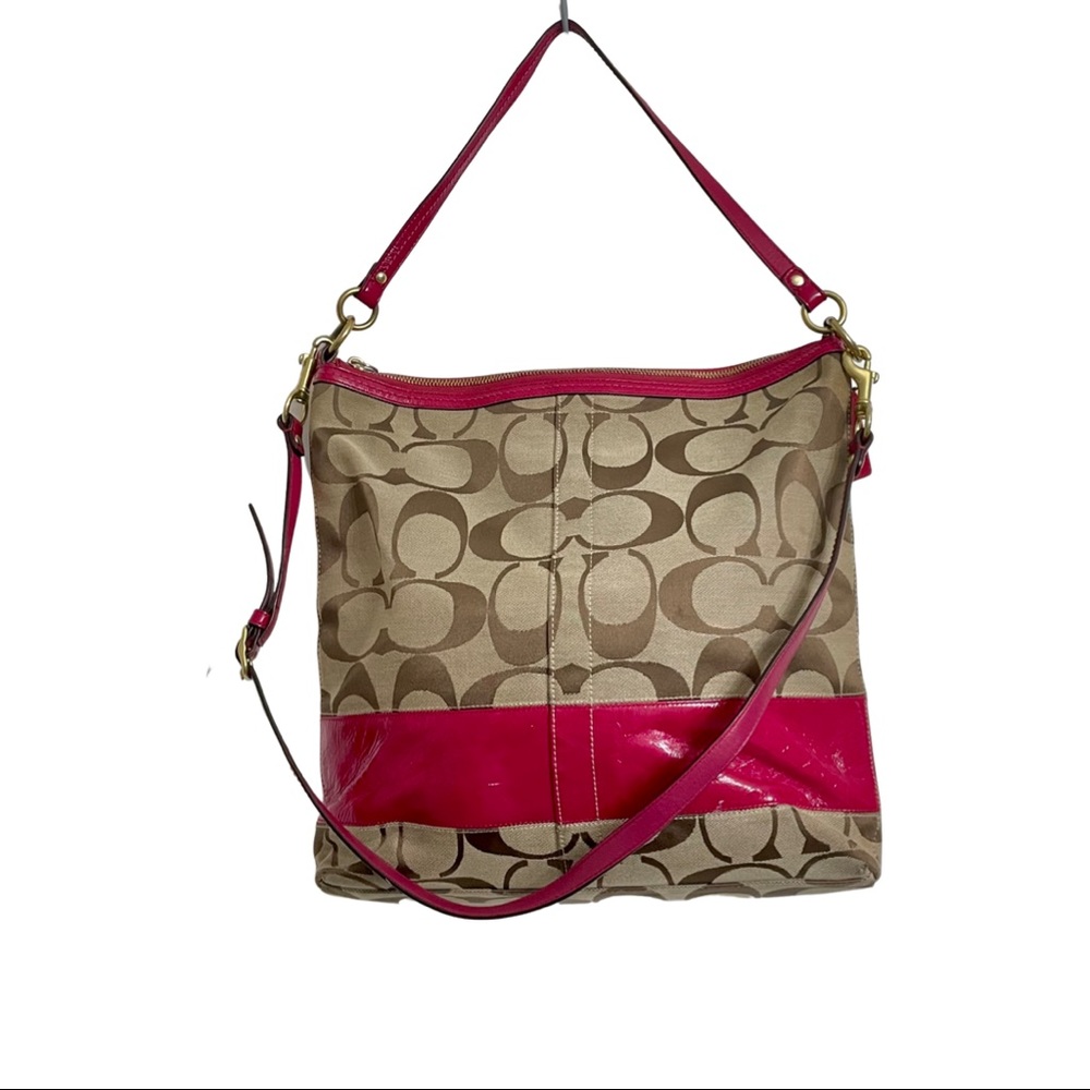 PURSE AND WALLET: COACH 2-Way Signature Khaki & Pink File Bag & Keychain Wallet - Picture 3 of 11